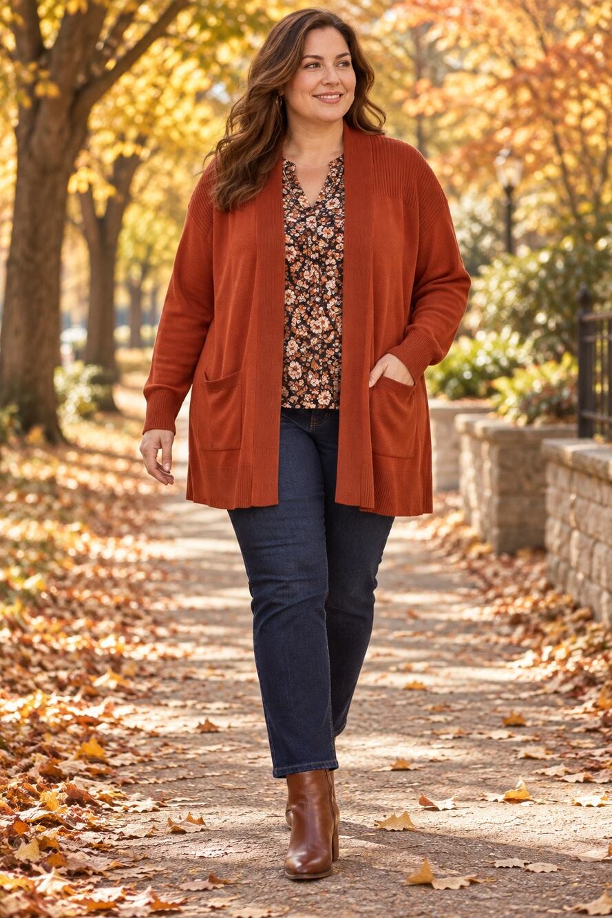 Time and Tru Women's Long Sleeve Open Front Cozy Cardigan Sweater Size XXL Rust